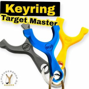WASP Target Master Slingshot Keyring black yellow blue schwarz gelb blau Schlüsselanhänger Steinschleuder