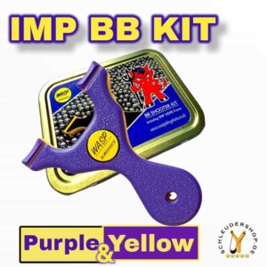 WASP BB IMP Kit purple yellow lila gelb Metalldose BB Kugeln Bandset Steinjschleuder Sportschleuder Geschenkset