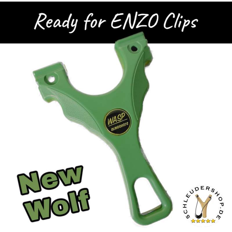 New WASP Camo Green Sportschleuder Steinschleuder Zwille ENZO Clips Rückseite