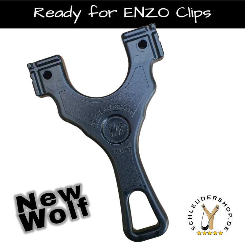 New WASP Wolf black Sportschleuder Steinschleuder Zwille ENZO Clips Rückseite