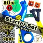 UniPhoxx Starter Set Deluxe inklusive Bandset Mudballs Stahlkugeln Clips Thumb Screws Zielscheiben WASP Spinner Steinschleuder Set Zwille