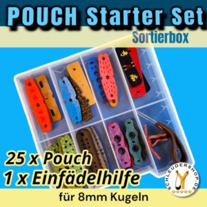 Steinschleuder Pouch Starter-Set 25+1 Sortierbox für 8mm Schleudermunition Zwille